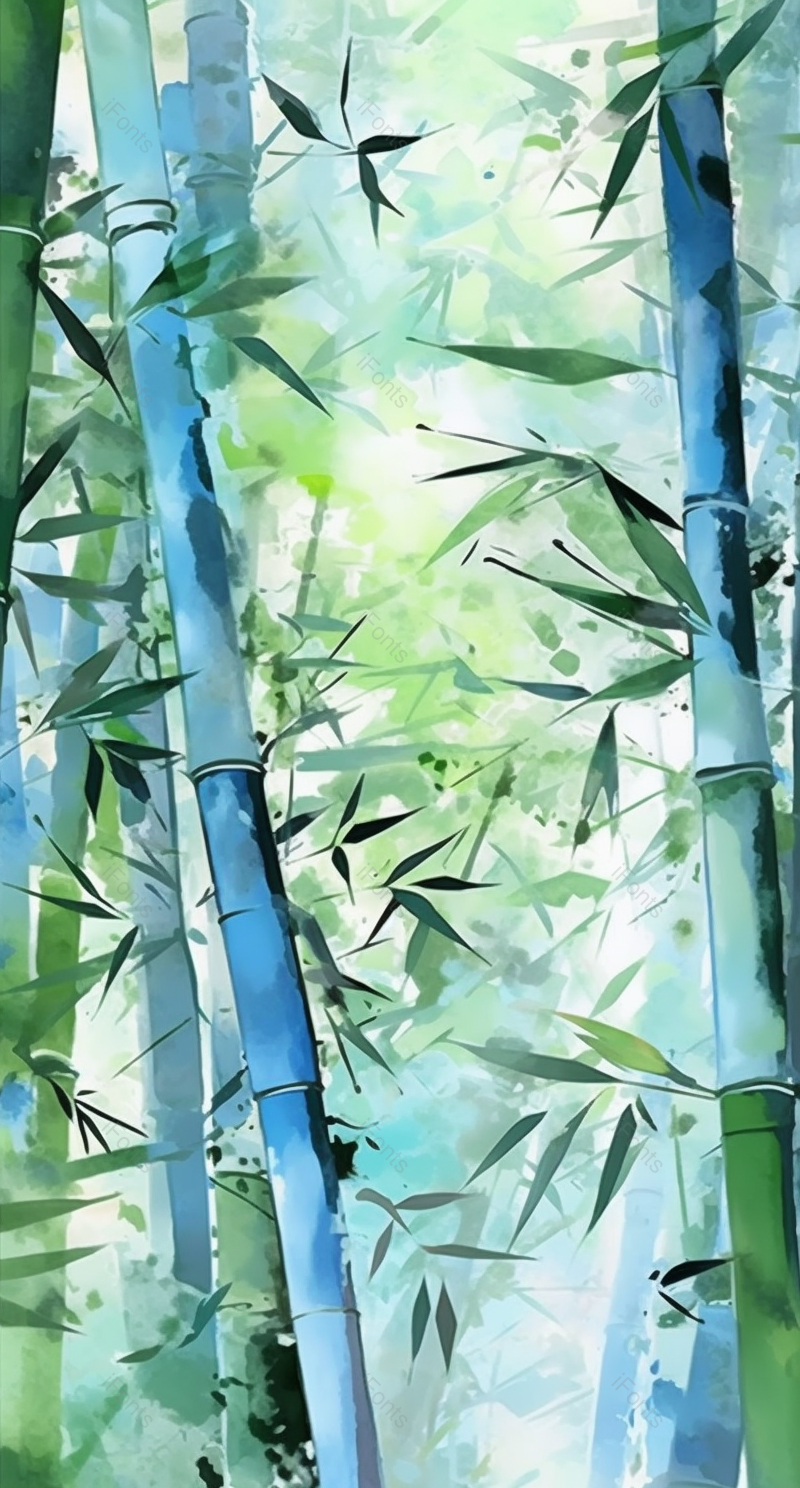 中国风插画春天季节绿色的竹林竹叶竹子植物自然环境水墨画背景,插画/手绘图,插画/手绘图库,插画/手绘图下载,插画/手绘